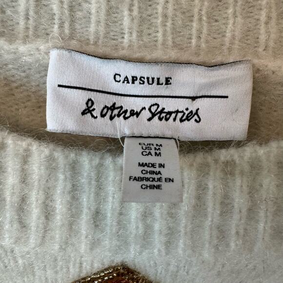 & Other Stories Mohair Wool Blend Sequin Avant Garde Aztec Crewneck Pullover M - Picture 7 of 7